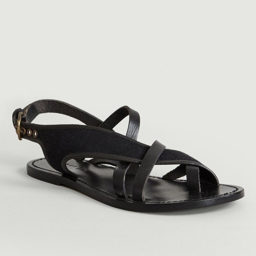 Soeur Canvas/Leather Strappy Sandals in Black, size 41 (fits size 10)
